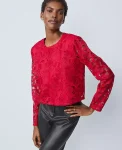Ann Taylor Tops And Blouses|Lace Crew Neck Blouse Jewel Red