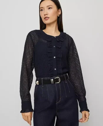 Ann Taylor Tops And Blouses|Lace Ruffle Trim Blouse Night Sky