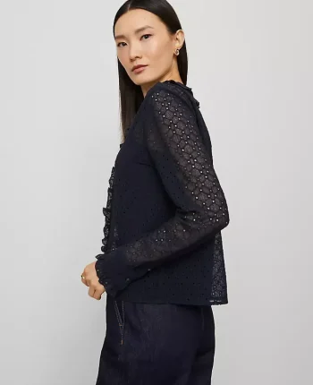 Ann Taylor Tops And Blouses|Lace Ruffle Trim Blouse Night Sky