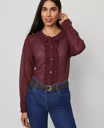 Ann Taylor Tops And Blouses|Lace Ruffle Trim Blouse Windsor Wine