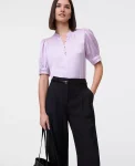 Ann Taylor Tops And Blouses|Lace Trim Mixed Media Top Sunrise Lavender