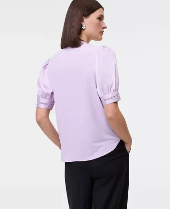 Ann Taylor Tops And Blouses|Lace Trim Mixed Media Top Sunrise Lavender
