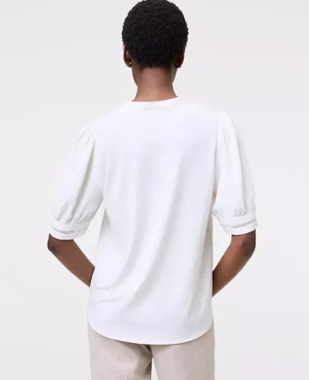 Ann Taylor Tops And Blouses|Lace Trim Mixed Media Top Winter White