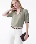 Ann Taylor Tops And Blouses|Lace Trim Mixed Media Top Dried Moss
