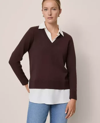 Ann Taylor Sweaters|All Sweaters|Layered Mix Media Sweater Pure Chocolate