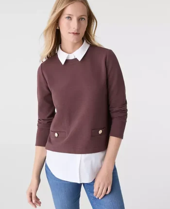 Ann Taylor Tops And Blouses|Layered Mixed Media Top Rich Walnut