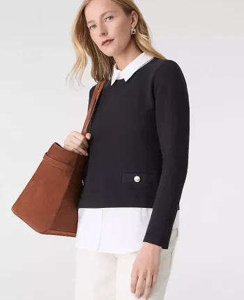 Ann Taylor Tops And Blouses|Layered Mixed Media Top Black