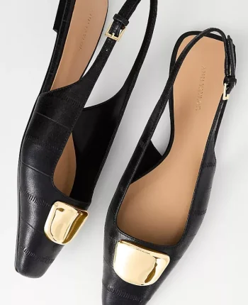 Ann Taylor Weekend Shoes|Weekend Shoes|Leather Buckle Slingback Flat Black