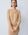 Ann Taylor Sweaters|All Sweaters|Metallic Braided Scoop Neck Sweater Cafe Au Lait