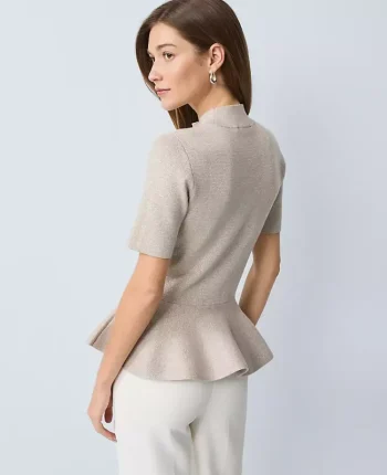 Ann Taylor Sweaters|All Sweaters|Metallic Peplum Top Pale Sand Heather