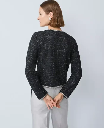 Ann Taylor Tops And Blouses|Metallic Tweed Jacket Navy/Black Metallic