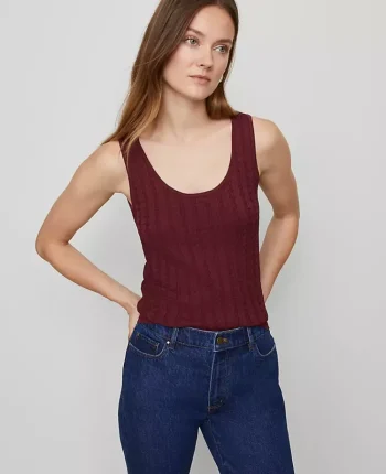 Ann Taylor Sweaters|All Sweaters|Mixed Cable Sweater Shell Windsor Wine