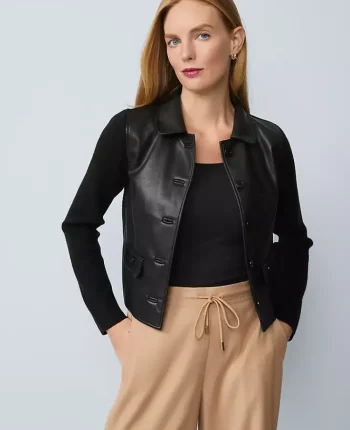 Ann Taylor Sweaters|All Sweaters|Mixed Media Collared Jacket Black
