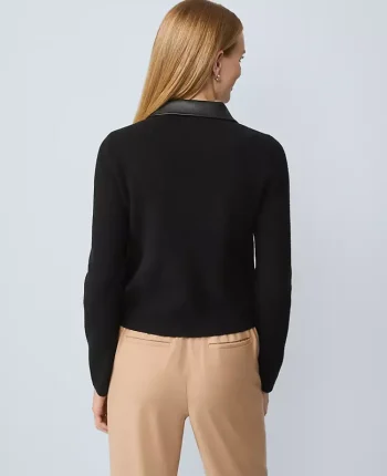 Ann Taylor Sweaters|All Sweaters|Mixed Media Collared Jacket Black