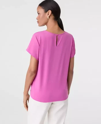 Ann Taylor Tops And Blouses|Mixed Media Crew Neck Tee Sugar Plum