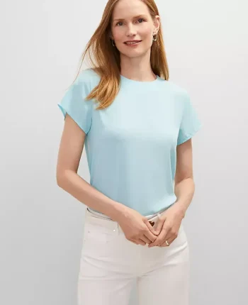 Ann Taylor Tops And Blouses|Mixed Media Crew Neck Tee Gulf Stream Blue