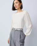 Ann Taylor Tops And Blouses|Mixed Media Embellished-Sleeve Top Winter White