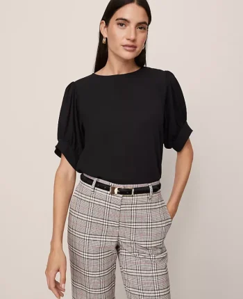 Ann Taylor Tops And Blouses|Mixed Media Gathered Sleeve Top Black