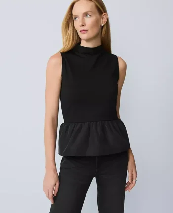 Ann Taylor Tops And Blouses|Mixed Media Peplum Top Black