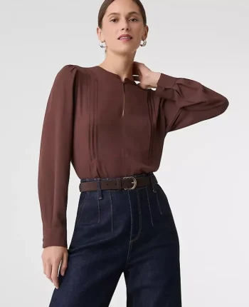Ann Taylor Tops And Blouses|Mixed Media Pintuck Top Rich Walnut
