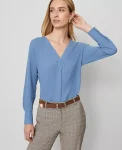 Ann Taylor Tops And Blouses|Mixed Media Pleat Front Top Cool Cascades
