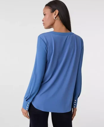 Ann Taylor Tops And Blouses|Mixed Media Pleat Front Top Refreshingly Blue