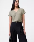 Ann Taylor Tops And Blouses|Mixed Media Pleat Front Top Dried Moss