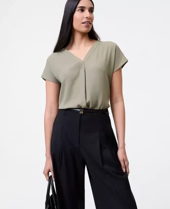 Ann Taylor Tops And Blouses|Mixed Media Pleat Front Top Dried Moss
