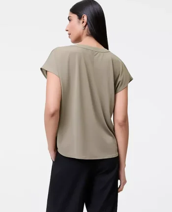 Ann Taylor Tops And Blouses|Mixed Media Pleat Front Top Dried Moss