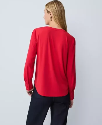 Ann Taylor Tops And Blouses|Mixed Media Pleat Front Top Iconic Red