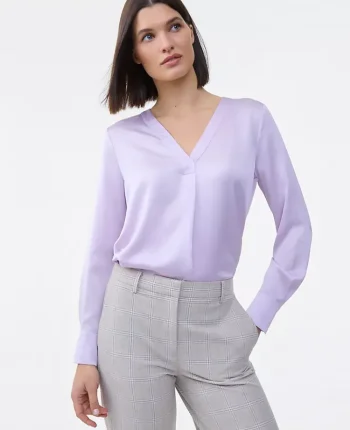 Ann Taylor Tops And Blouses|Mixed Media Pleat Front Top Sunrise Lavender