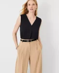 Ann Taylor Tops And Blouses|Mixed Media Pleat Front Top Black