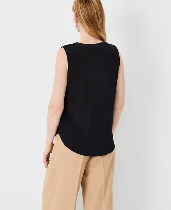 Ann Taylor Tops And Blouses|Mixed Media Pleat Front Top Black