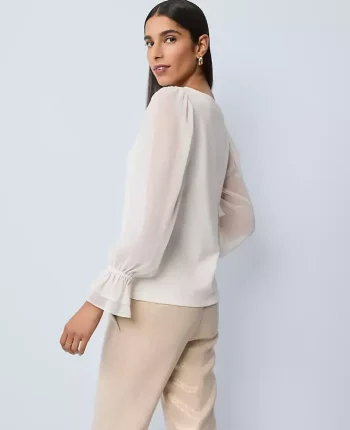 Ann Taylor Tops And Blouses|Mixed Media Pleated Sleeve Top Winter White