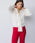 Ann Taylor Sweaters|All Sweaters|Mixed Media Tie Neck Top Winter White