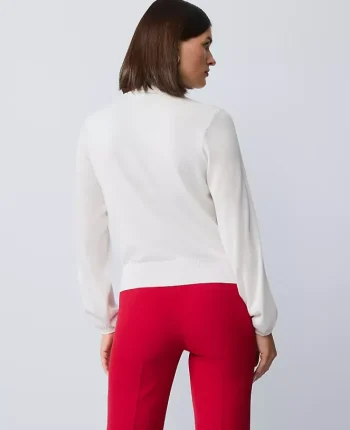 Ann Taylor Sweaters|All Sweaters|Mixed Media Tie Neck Top Winter White