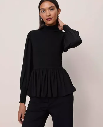 Ann Taylor Sweaters|All Sweaters|Mixed Media Turtleneck Sweater Black