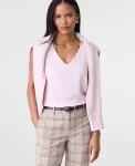 Ann Taylor Tops And Blouses|Mixed Media V-Neck Shell Pink Ribbon