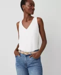 Ann Taylor Tops And Blouses|Mixed Media V-Neck Shell Winter White