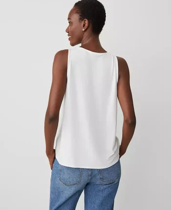 Ann Taylor Tops And Blouses|Mixed Media V-Neck Shell Winter White