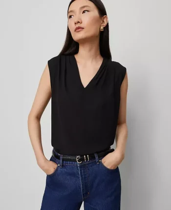 Ann Taylor Tops And Blouses|Mixed Media V-Neck Top Black