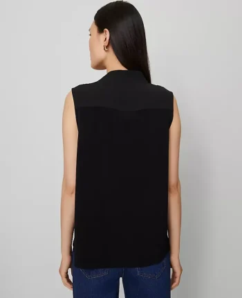 Ann Taylor Tops And Blouses|Mixed Media V-Neck Top Black