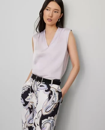 Ann Taylor Tops And Blouses|Mixed Media V-Neck Top Spring Lilac