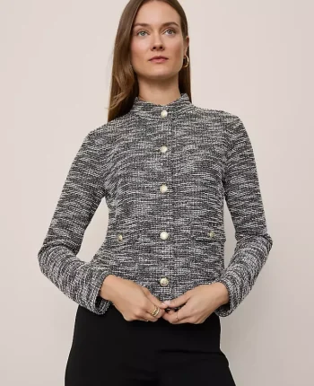 Ann Taylor Tops And Blouses|Mock Neck Cardigan Black Multi