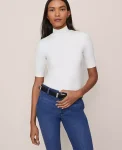 Ann Taylor Tops And Blouses|Mock Neck Elbow Sleeve Top Winter White