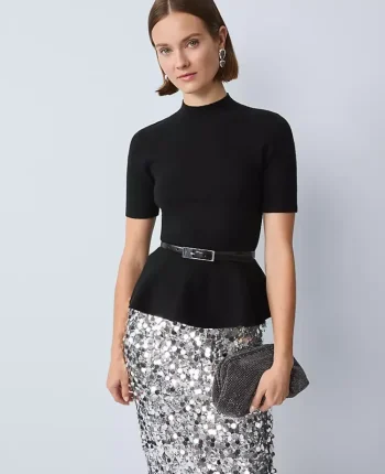 Ann Taylor Sweaters|All Sweaters|Mock Neck Peplum Top Black