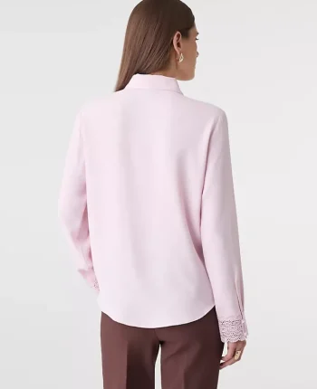 Ann Taylor Tops And Blouses|Modern Lace Trim Blouse Pink Ribbon