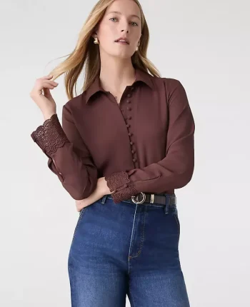 Ann Taylor Tops And Blouses|Modern Lace Trim Blouse Rich Walnut