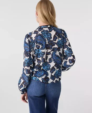 Ann Taylor Tops And Blouses|Paisley Bobble Trim Blouse Night Sky
