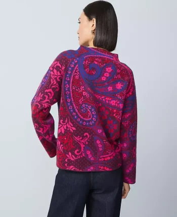 Ann Taylor Sweaters|All Sweaters|Paisley Jacquard Mock Neck Sweater Jewel Red